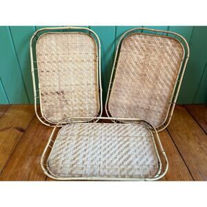 Vintage Lot of 3 Tiki Bar Bamboo/Rattan Buffet TV Trays. Serving/party 19"x 13"